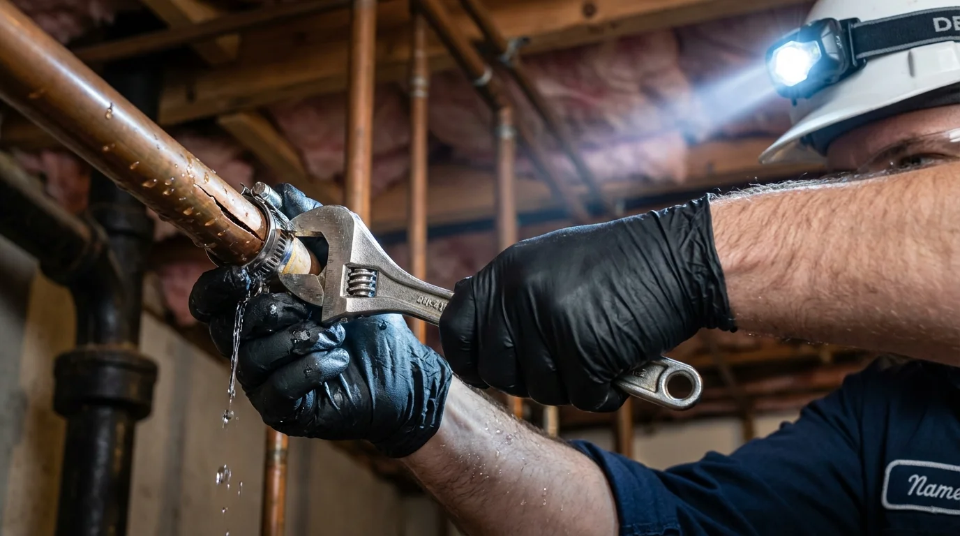 Emergency pipe clamp repair being performed by a Johns Plumbing LLC plumber in Waimanalo