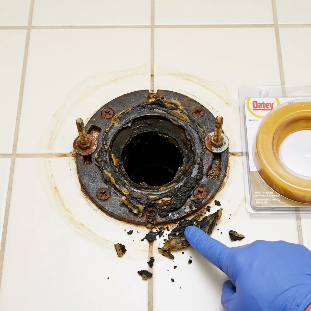 Failed wax ring showing water seepage at the base of a toilet in a Waimanalo, HI home